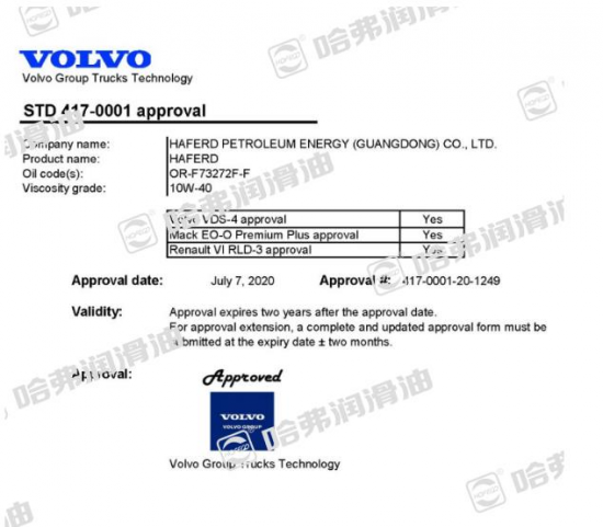 ?哈弗潤滑油順利通過沃爾沃認證